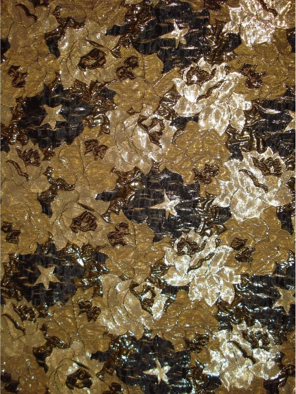 Over 5 Yards of Vintage Gold & Black Metallic Floral Print Brocade Lame Organza